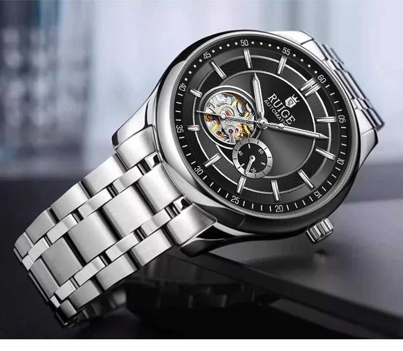 Men's Automatic Mechanical Watch - Elegant Stainless Steel, Calendar Function, Business and Leisure Style, Blue Dial and Date Wi - Uknowucme