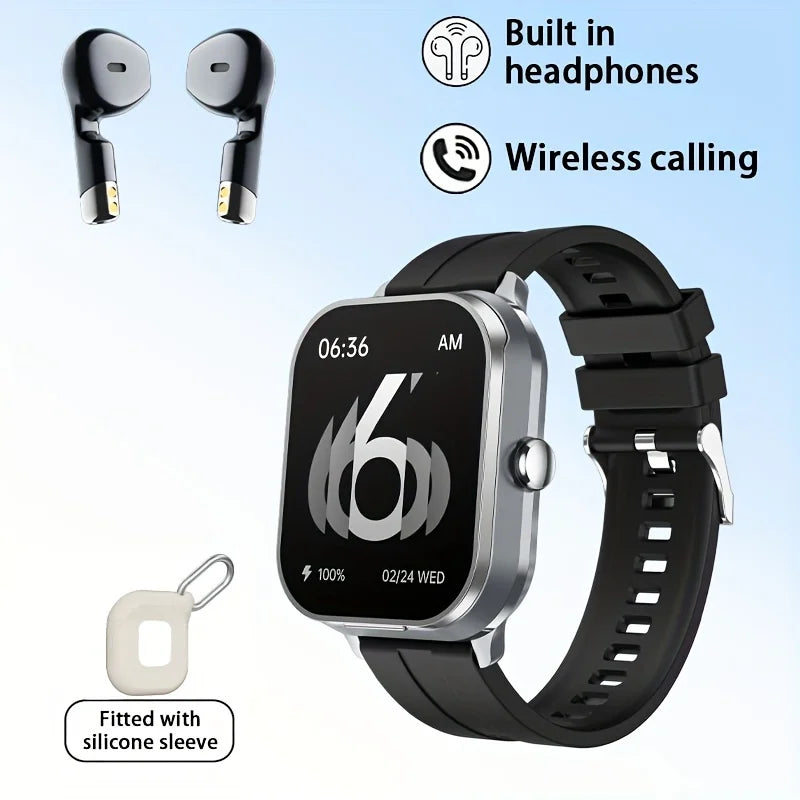 Men Smart Watch 2.01 inch HD Large Screen Waterproof Heart Rate Blood Oxygen Bluetooth earphone TWS 2 in 1 Make phone calls 2024
