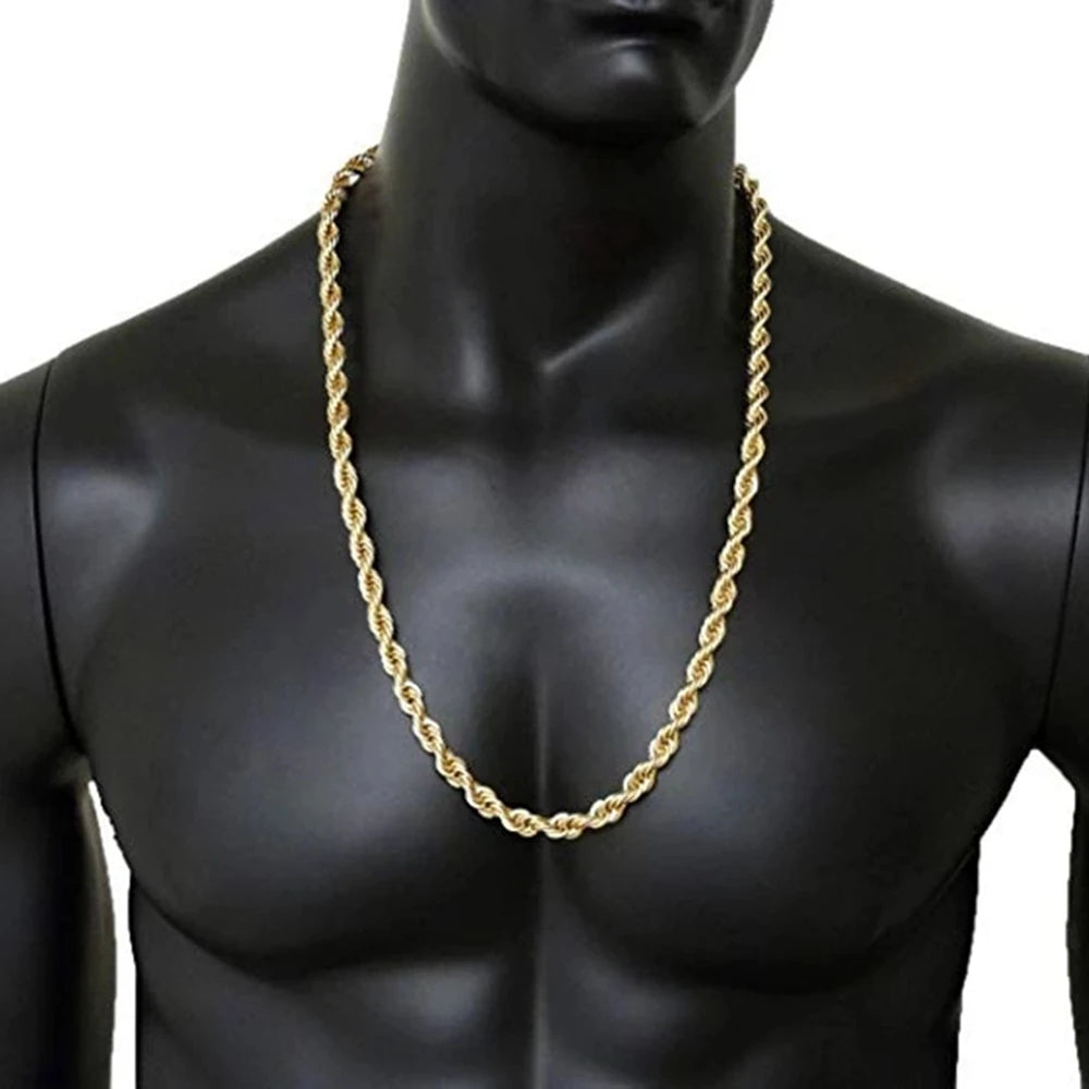 Heavy Hip Hop 24" Unisex Rapper's 7mm Solid Rope Chain Necklace Real 18k Gold Color Collar Clavicle Men Jewelry Gift - Uknowucme