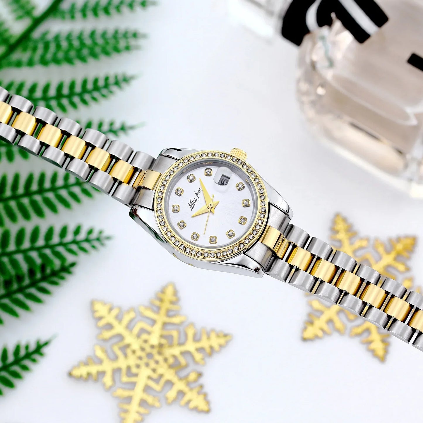 Iced Out Watch for Women Fashion Ladies Watches Diamond Bezel Quartz Wristwatch Female Gold Steel Reloj Mujer Waterproof Clock