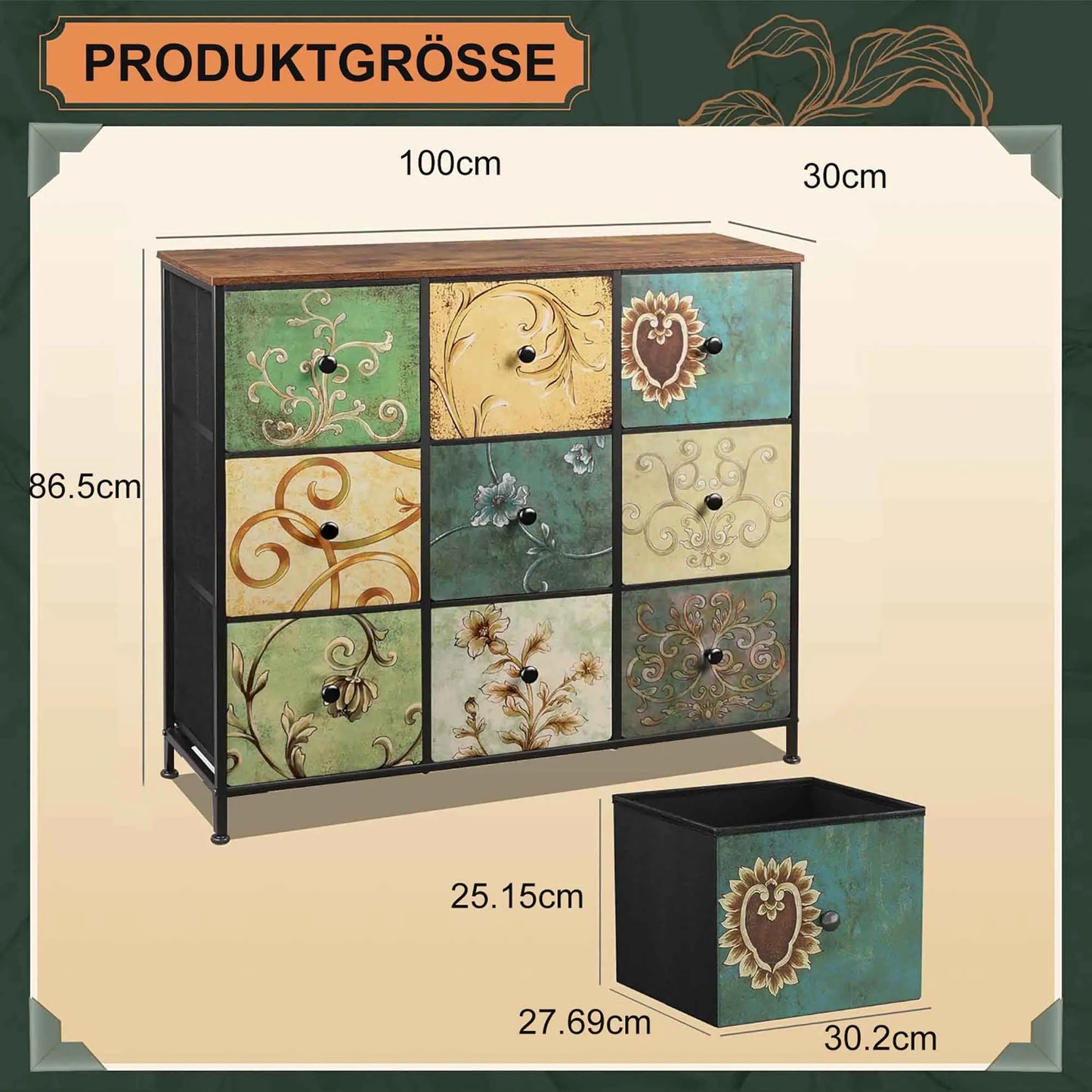 Chest of Drawers with 9 Fabric Drawers, TV Cabinet, Sideboard with Fabric Drawers, Drawer Cabinet for Kitchen Office Hallway - Uknowucme