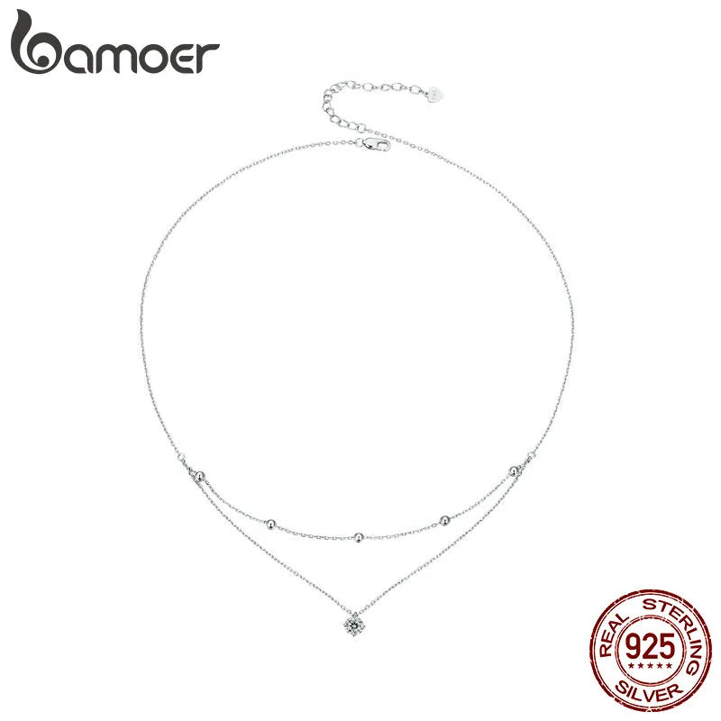 BAMOER Moissanite Layered Pendant Necklace, 925 Sterling Silver Round Multilayer Stylish Dainty Choker Necklace 17.7 inches - Uknowucme