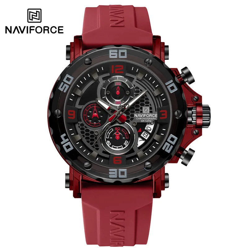 NAVIFORCE Men's Quartz Watch Fashion Trend 5ATM Waterproof Male Watches Chronograph Luminous Hands Silicone Strap Lightweight - Uknowucme