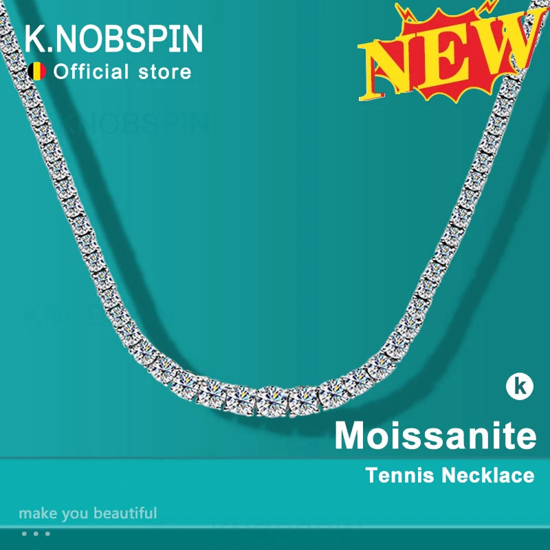 KNOBSPIN Moissanite Tennis Necklace for Woman Wedding Jewely with Certificate 925 Sterling Sliver Plated 18k White Gold Necklace - Uknowucme