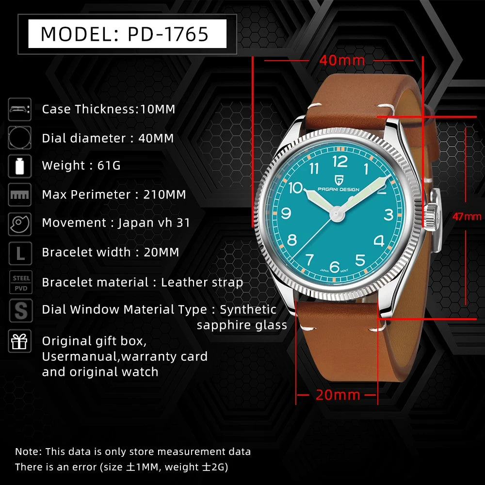 PAGANI DESIGN 2023 New Pilot Military Men's Watches Luxury Quartz Watch for men AR Sapphire Waterpfoof Luminous Reloj hombre - Uknowucme