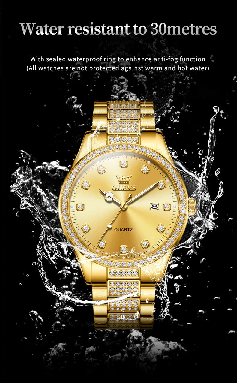 OLEVS Original Fashion Quartz Watch for Men Stainless Steel Waterproof Calendar Luminous High Quality Fashion Wrist Watch Men - Uknowucme