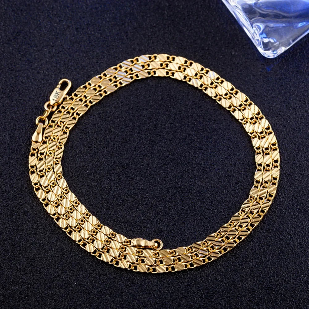 Fashion 18k Gold Necklace 2MM 16/18/20/22/24/26/28/30 Inch Side Chain Necklace For Women Men Jewelry 925 Silver Necklace - Uknowucme