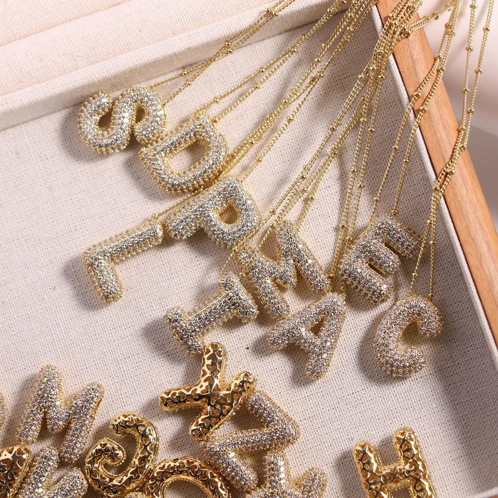 Zirconia 26 Letter Necklace for Women Light luxury A-Z Alphabet Cubic Zircon Necklace Hip Hop Classic Copper Charm Jewelry - Uknowucme