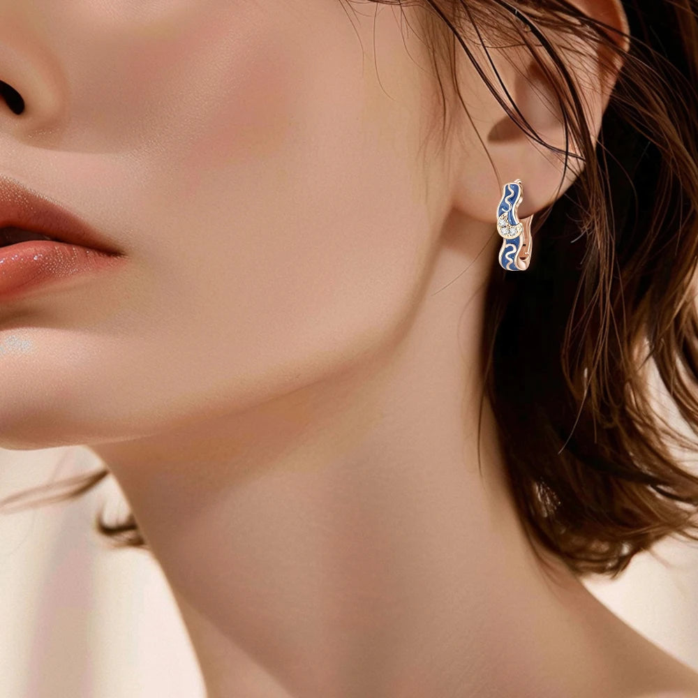 Original Blue Star Moon Earrings Rose Gold Set 925 Sterling Silver Earrings Jewelry Women Luxury Engagement Accessories - Uknowucme