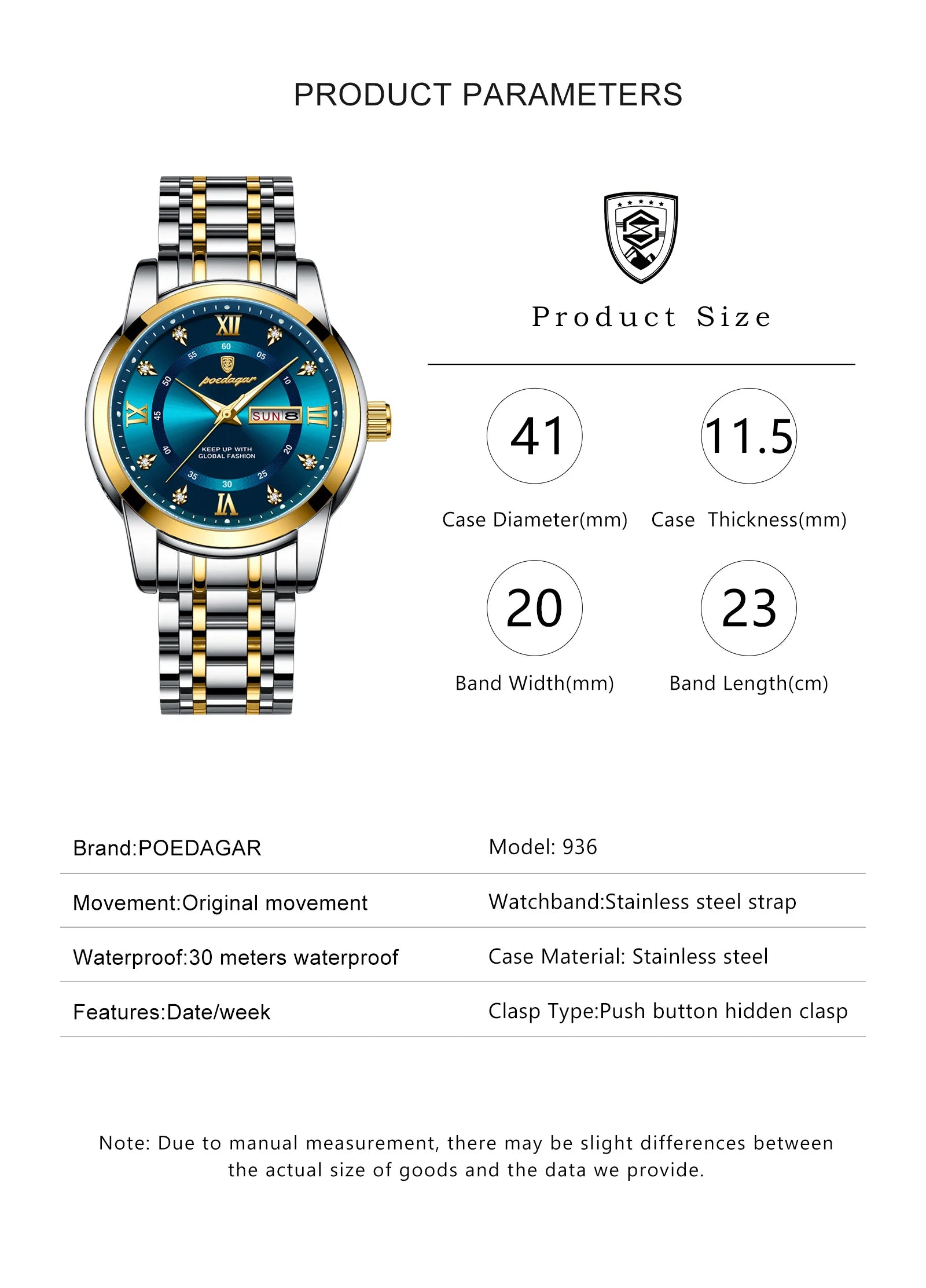 POEDAGAR Luxury Trendy Watch for Men Waterproof Luminous Date Week Man Watch Business Quartz Stainless Steel Men's Watches Reloj - Uknowucme