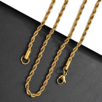 3mm Cuban Chain Rope Chain Stainless Steel Classical  Necklace Mens Women Chains Around The Neck Gold Silver Color Necklace - Uknowucme