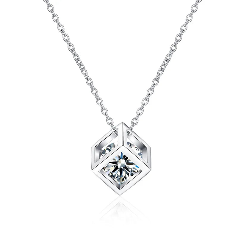 Moissanite diamond necklace, S925 silver plated with pt950 gold, square pendant necklace - Uknowucme