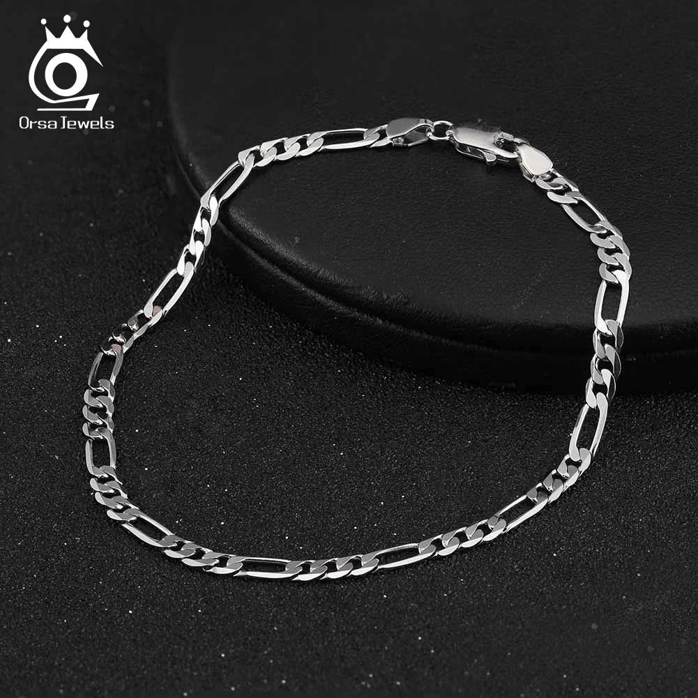 ORSA JEWELS Real 925 Sterling Silver Figaro Bracelets for Women 14K Gold Plated 3.3mm Figaro Link Chain Bracelets Jewelry SB66 - Uknowucme