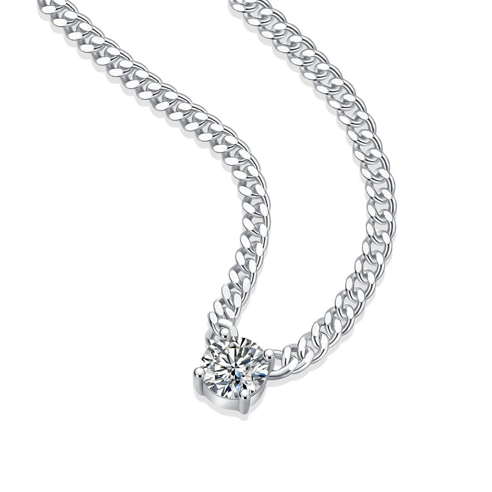 Serenity Day 49cm Cuban Chain D Color 1 Carat Moissanite Necklace S925 Sterling Silver Plated 18k White Gold Jewelry Wholesale