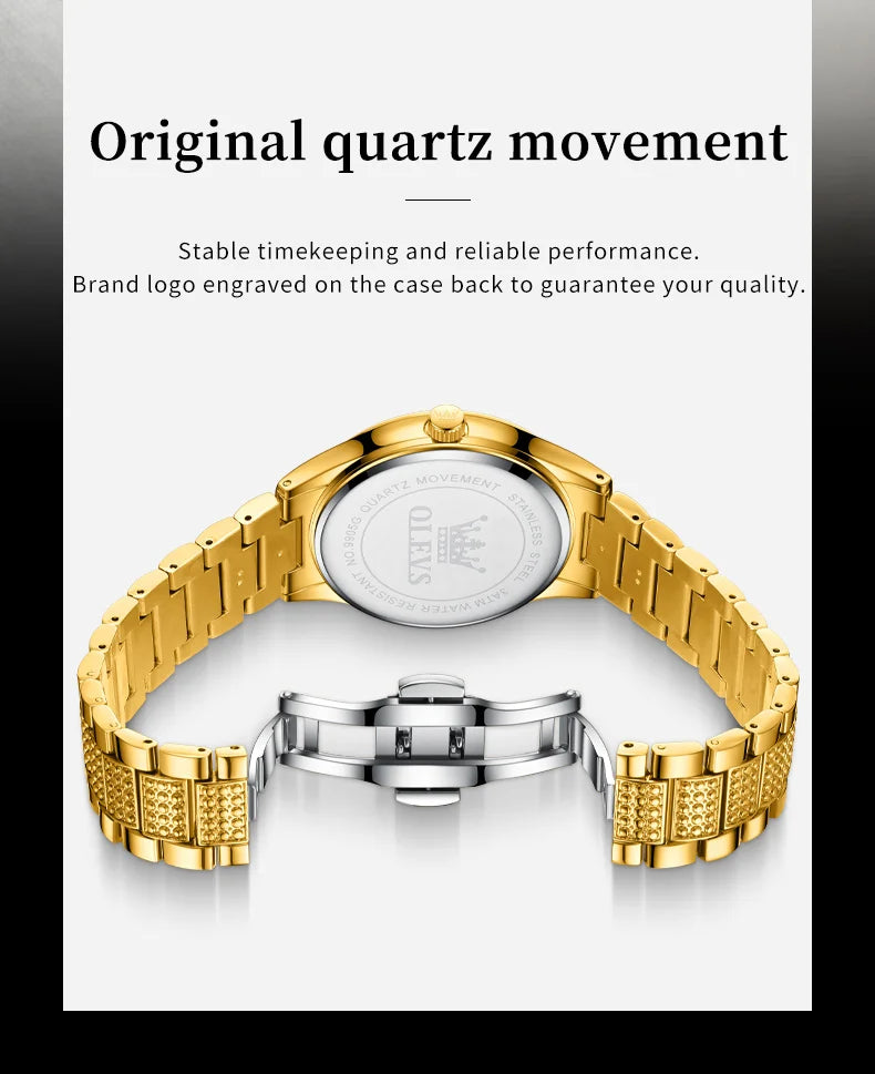 OLEVS Original Fashion Quartz Watch for Men Stainless Steel Waterproof Calendar Luminous High Quality Fashion Wrist Watch Men - Uknowucme