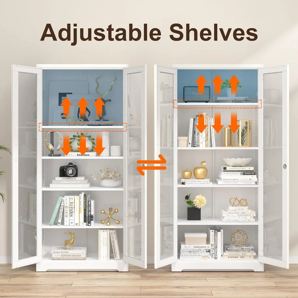 Glass Display Cabinet with Doors - White Metal Curio Cabinet with Lock Collectibles Storage Cabinet - Uknowucme