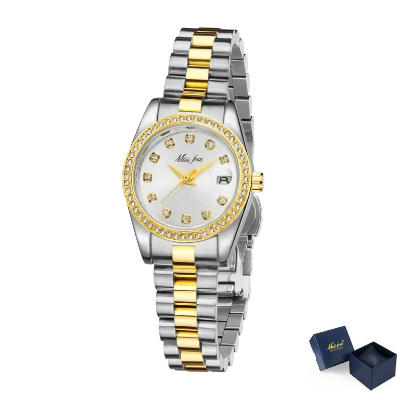 Iced Out Watch for Women Fashion Ladies Watches Diamond Bezel Quartz Wristwatch Female Gold Steel Reloj Mujer Waterproof Clock