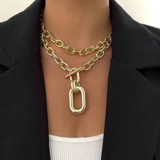 Hiphop Layered Chain with Big Pendant Necklace for Women Fashion Thick Chain Necklace on the Neck Jewelry - Uknowucme