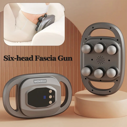 Fascia Gun Six-Head Deep Tissue Percussion Back Massager Wireless Waist Back Masajeador for Athletes Muscle Relax