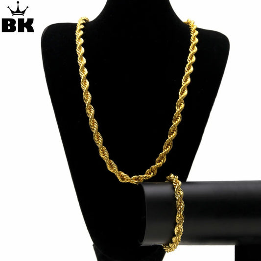 Gold Silver Color 6mm/ 1cm Rope Chain Set For Men And Women Punk Necklace - Uknowucme