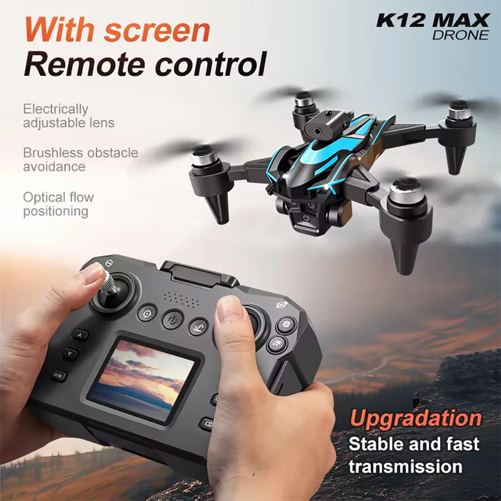 Drone New Upgrade with Screen Remote Control K12 MAX 8K HD Mini Dron Obstacle Avoidance Brushless Aerial UAV FPV Quadcopter Toys