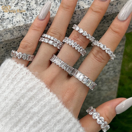 Wong Rain 100% 925 Sterling Silver Oval Heart Round Emerald Cut Lab Sapphire Gemstone Jewelry Wedding Band Row Ring Wholesale - Uknowucme