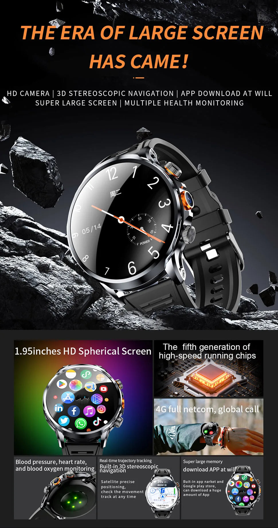2025 NEW Smart Watch 4G Android 1.95 inch IPS 360*360 Screen With 200W Camera GPS WIFI 32GB ROM Smartwatch With 1100Mah Battery - Uknowucme