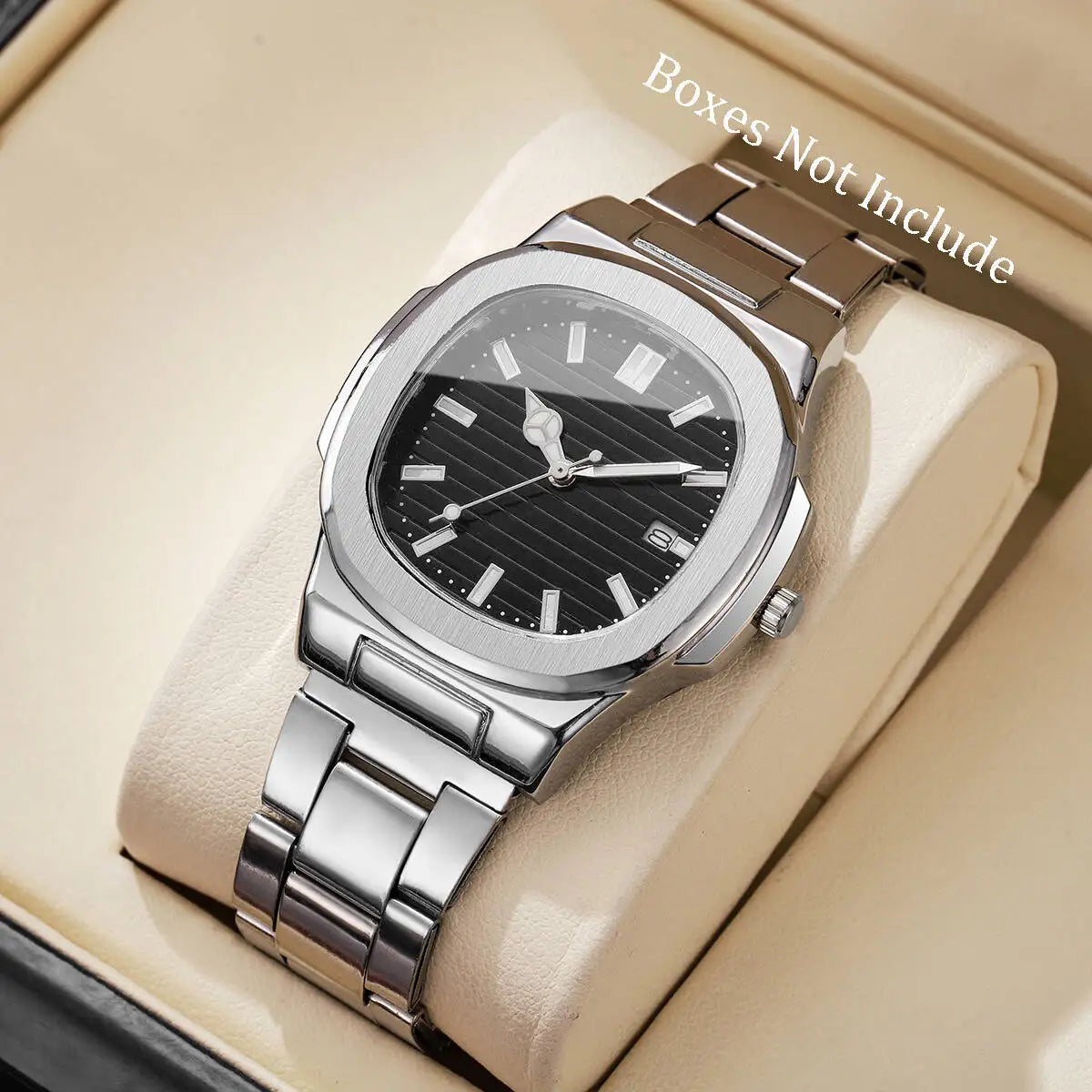 Fashion Square Men Business Watches Luxury Stainless Steel Strap Quartz Watch with Calendar For Mens Clock（Without Box） - Uknowucme