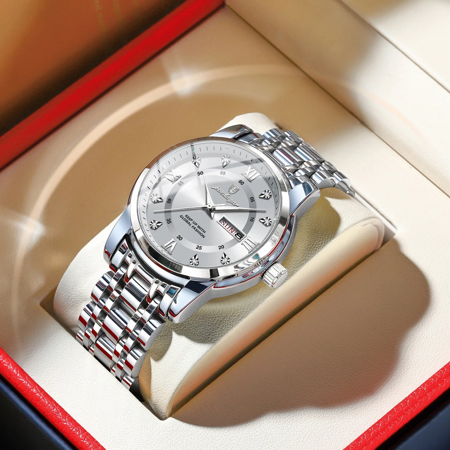 POEDAGAR Luxury Trendy Watch for Men Waterproof Luminous Date Week Man Watch Business Quartz Stainless Steel Men's Watches Reloj - Uknowucme