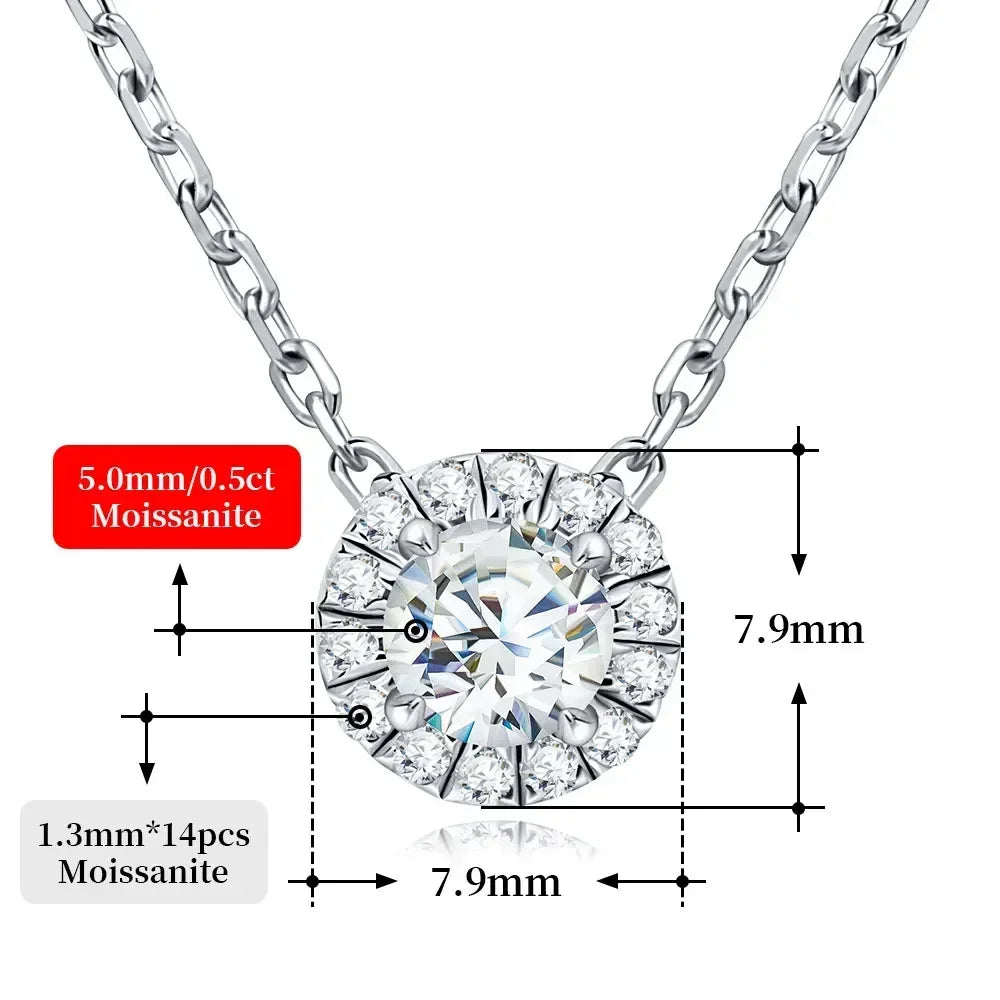 M-JAJA Moissanite Necklace 0.5ct/1ct D Color Round Cut Pendant 18K White Gold Plated Adjustable 925 Sterling Silver Fine Jewelry - Uknowucme