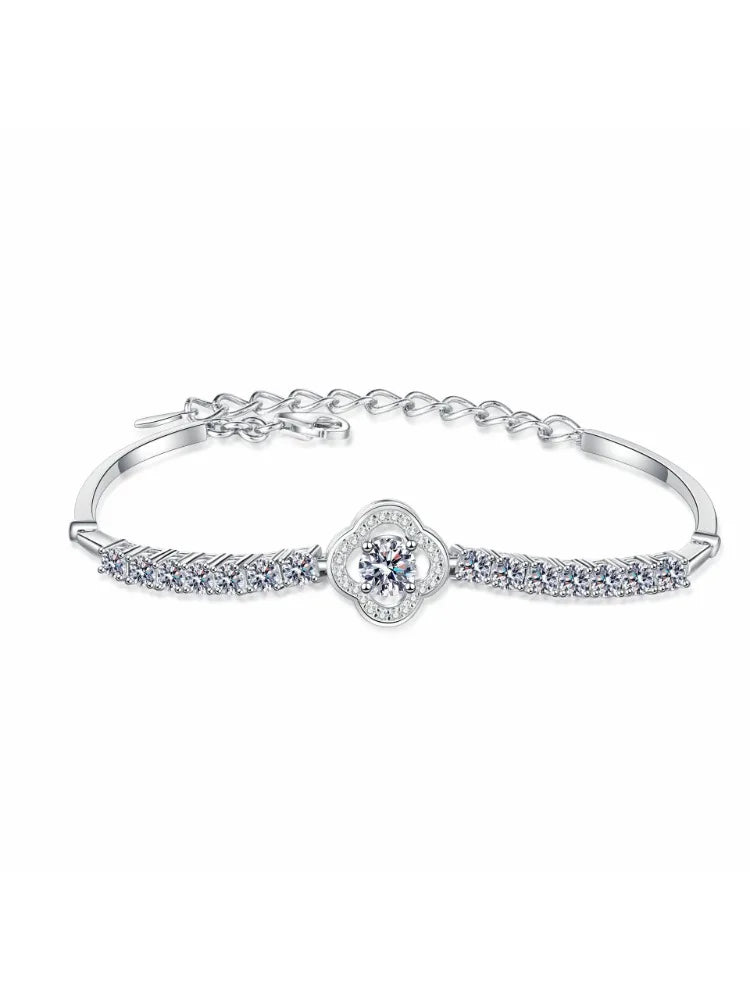MoisaLuxe Official Store Moissanite Plata Sterling 925 Silver Hand-inlaid Moissanite Four-leaf Hollow Row Diamond Bracelets - Uknowucme