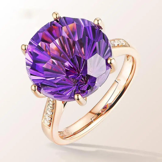 HOYON 18K Rose Gold Colorful Brazilian Natural amethyst Ring Six claw Temperament Colorful Gem Diamond Style Ring Opening Ring - Uknowucme