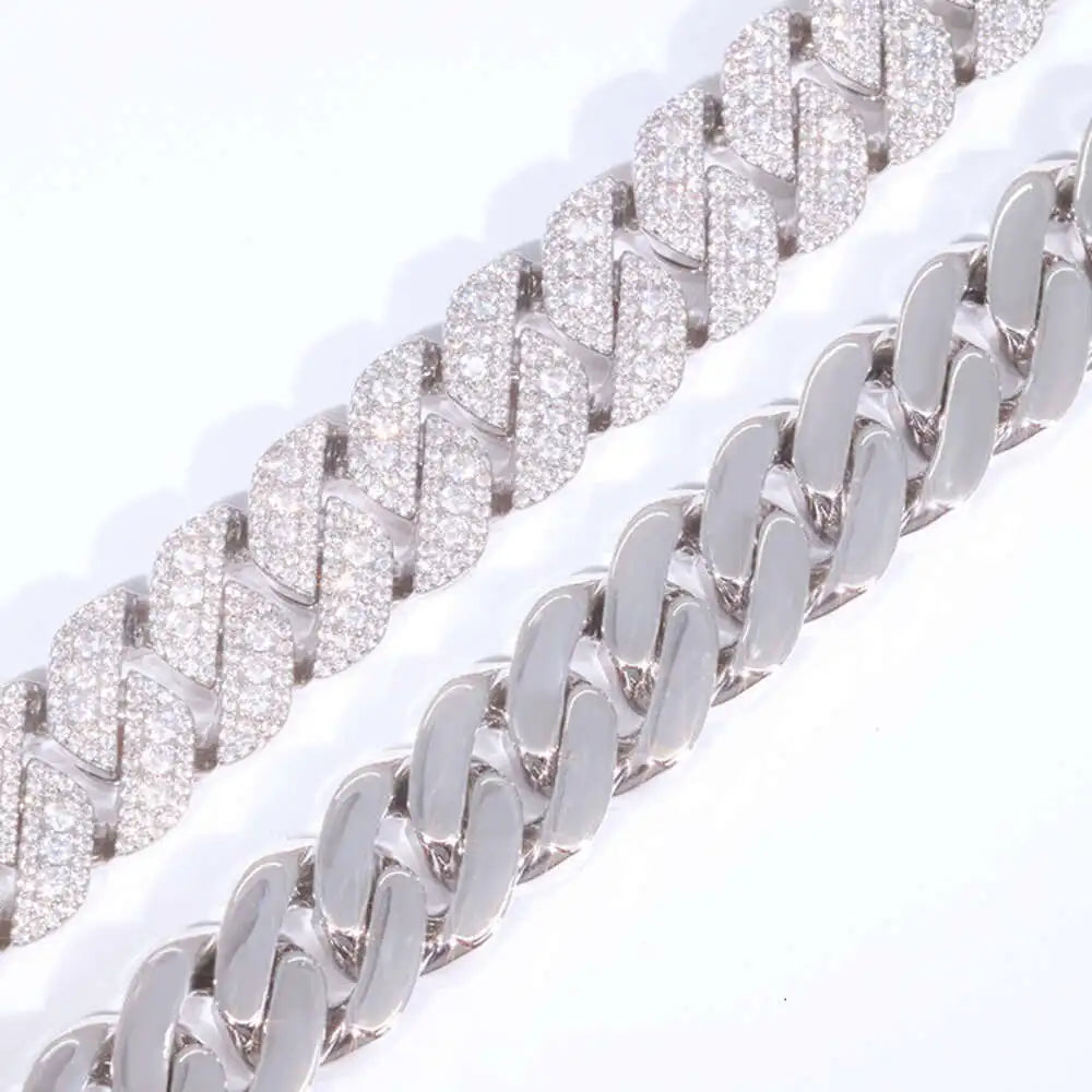 Solid Silver 16mm Wide Gra d Color Moissanite Diamond Necklace Cuban Link Chain for Mens Hiphop Rapper Life Jewelry