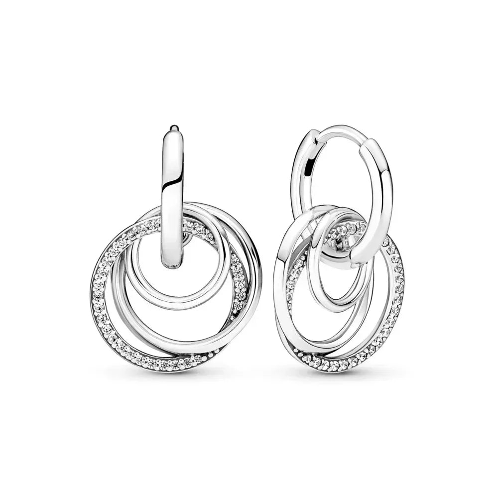 NEW 925 Sterling Silver pretty Mother’s Day Family Always Encircled Hoop Earrings Mum Pavé Heart Rings Fit Women Gifts - Uknowucme