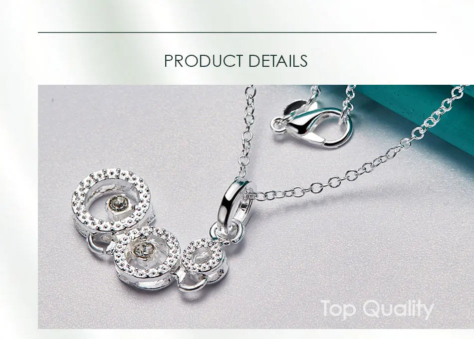 DOTEFFIL 925 Sterling Silver Three Round Circle AAA zircon Pendants Necklace 18 inch Chain For Woman Wedding Engagemen Jewelry - Uknowucme