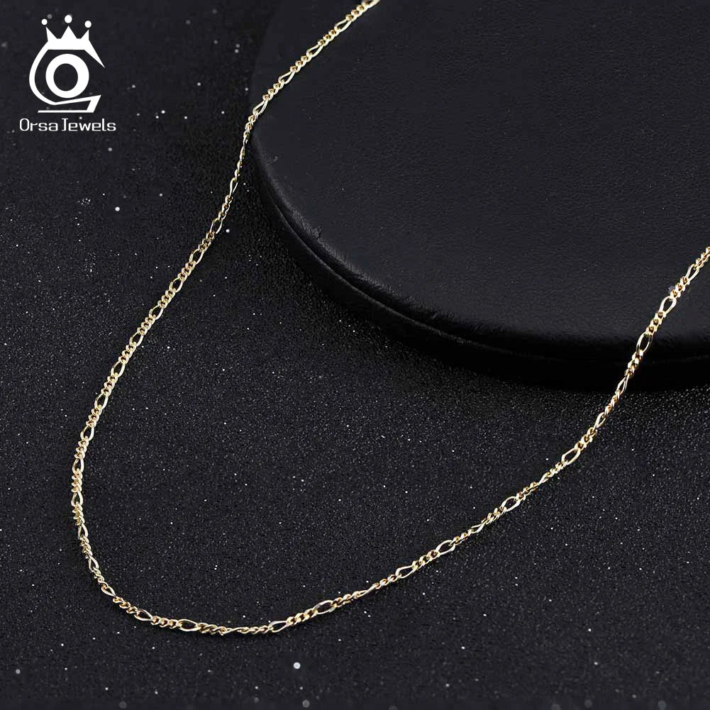 ORSA JEWELS 14K Gold 925 Sterling Silver Diamond-Cut Figaro Link Chain Necklace for Women Classic Necklace Party Jewelry SC27 - Uknowucme