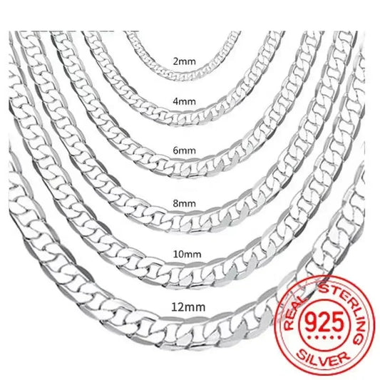 Wholesale Men's 925 Sterling Silver Necklace 2/4/6/8/10/12MM 40-75cm Chain Lobster Clasp Man Boy Women Engagement Jewelry - Uknowucme