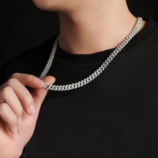 HOYON S925 Sterling Silver Moissanite Diamond Cuban Collar Chain Women's Hip Hop Men's Necklace 8mm Premium Jewelry Support Test