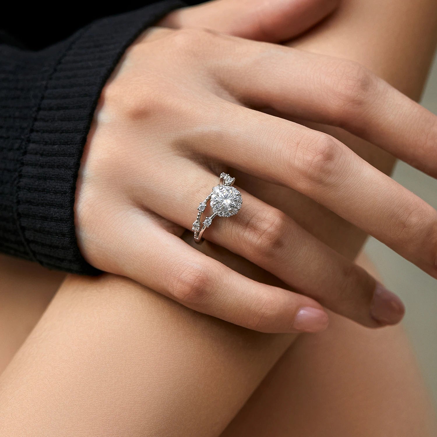 MODIAN Moissanite Ring Delicate Lab Diamond Halo Ring 925 Sterling Silver Crown Luxury Rings for Women Wedding Fine Jewelry - Uknowucme