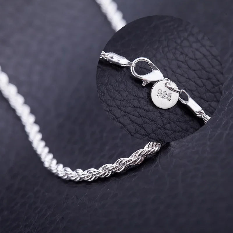 Hot Charms Fine 4MM Rope Chain 925 Sterling Silver Necklaces for Woman Men Classic Fashion Jewelry Wedding Party Holiday Gifts - Uknowucme