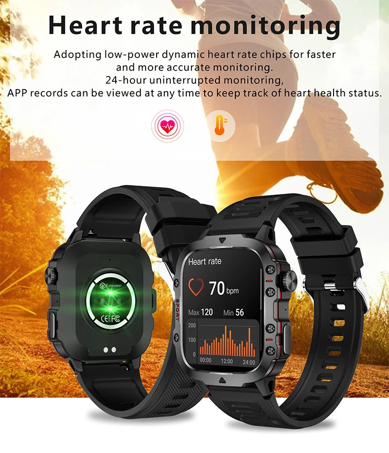 2024 New Military Smart Watch Men IP68 5ATM Outdoor Sports Fitness Tracker Health Monitor 1.96" BT Call Smart Watch For Huawei