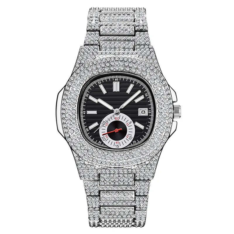 New Hip Hop Watches For Men Reloj Hombre Fashion Alloy Band Diamond Calendar Gifts Quartz Wristwatches Relogios Masculino 2024 - Uknowucme