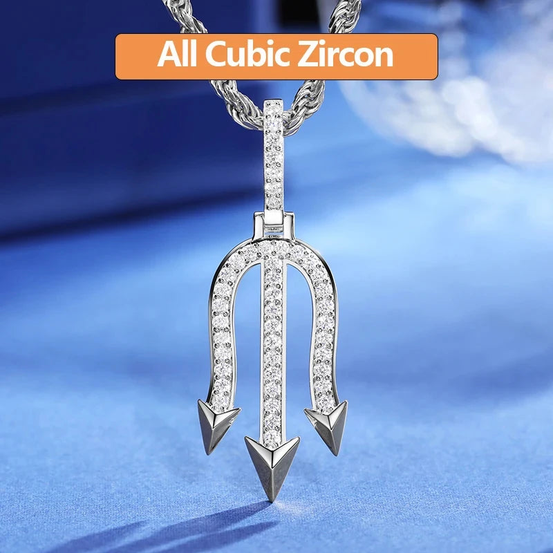 925 Sterling Silver Moissanite Three-pronged Poke Pendant Nordic Viking Poseidon Simple Style For Women Men Fine Jewelry Gifts - Uknowucme