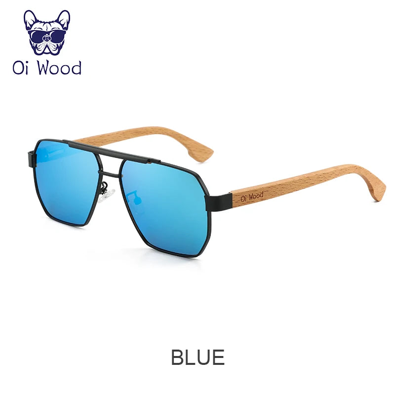Wood Sunglasses For Men Women Square Metal Sun Glasses Blue Lens UV Protection New Eyewear Night Driving Glasses 9006 - Uknowucme
