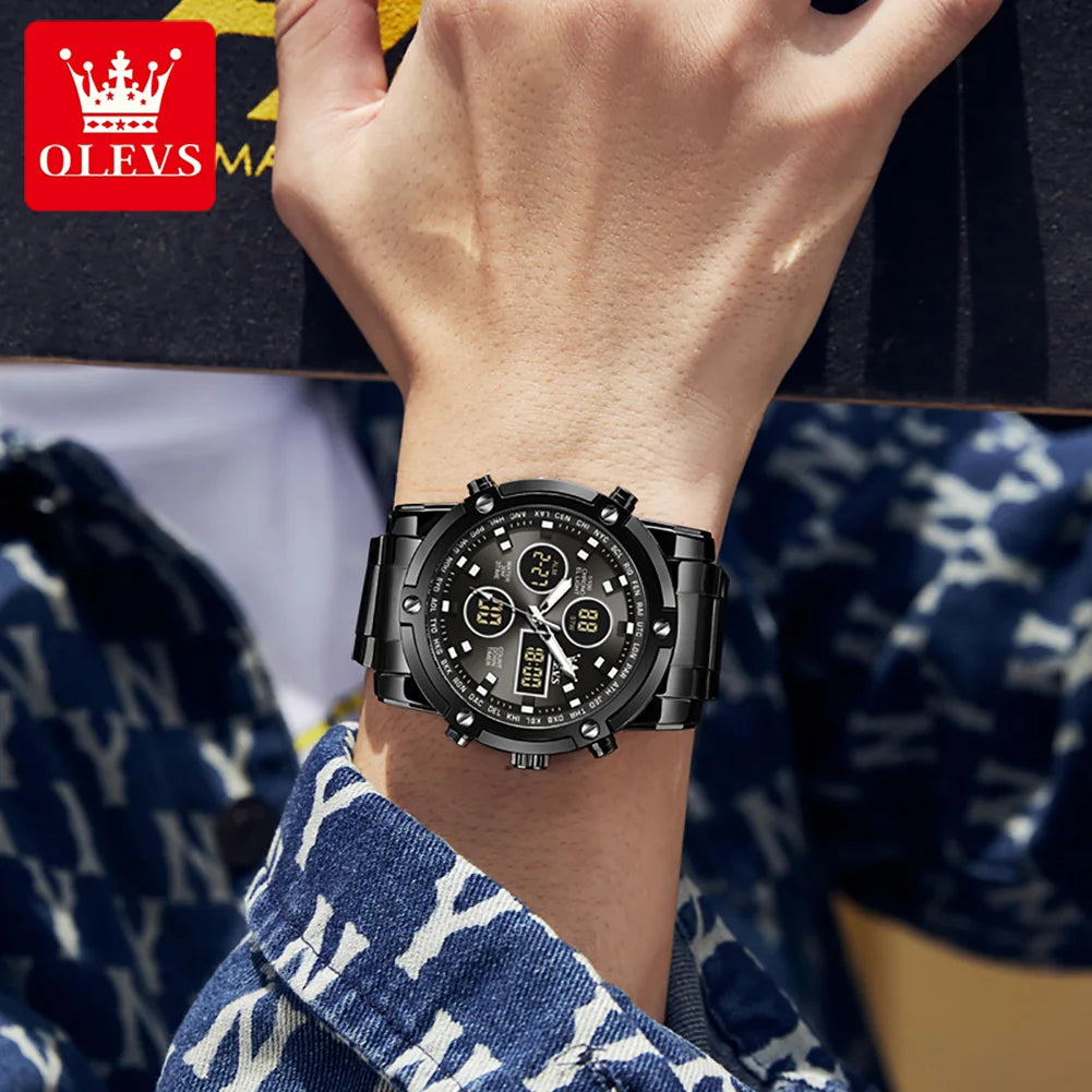 OLEVS Original Brand Men's Watches Waterproof Trendy Electronic Watch Multifunctional LED Luminous Fashion Stainless Steel - Uknowucme