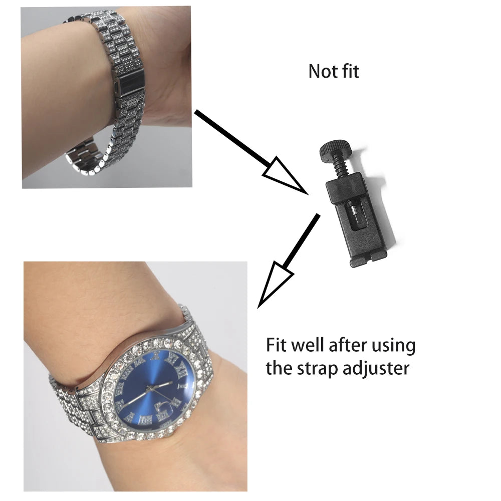 3pcs Men's Watch Set Hip-hop Punk Inlay Diamond Square Watch+Cuban Chain+Bracelet Comes With Strap Adjuster Stylish Jewelry Gift - Uknowucme