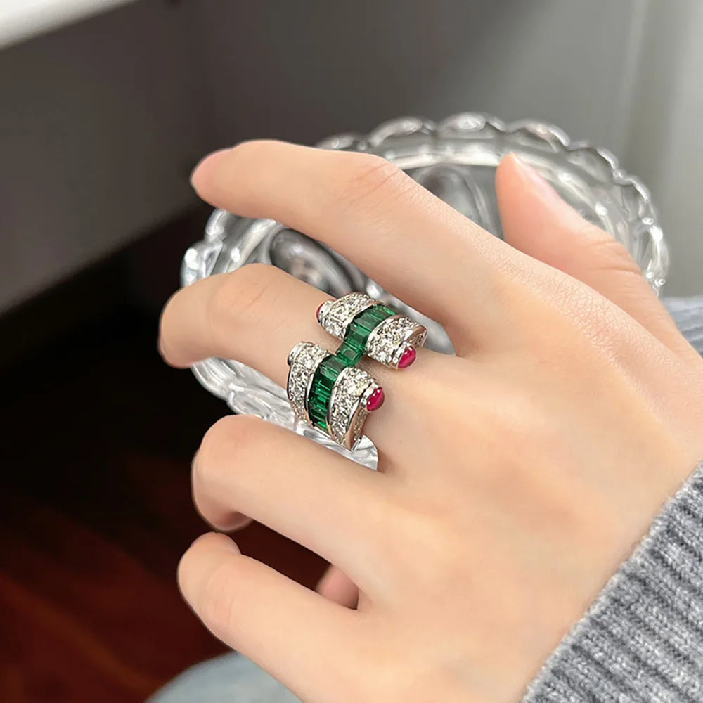 New Retro 3*4MM Ruby Emerald Sapphire Rings Lab Diamond Gemstone Cocktail Party Fine Jewelry Female Anniversary Personality Gift - Uknowucme