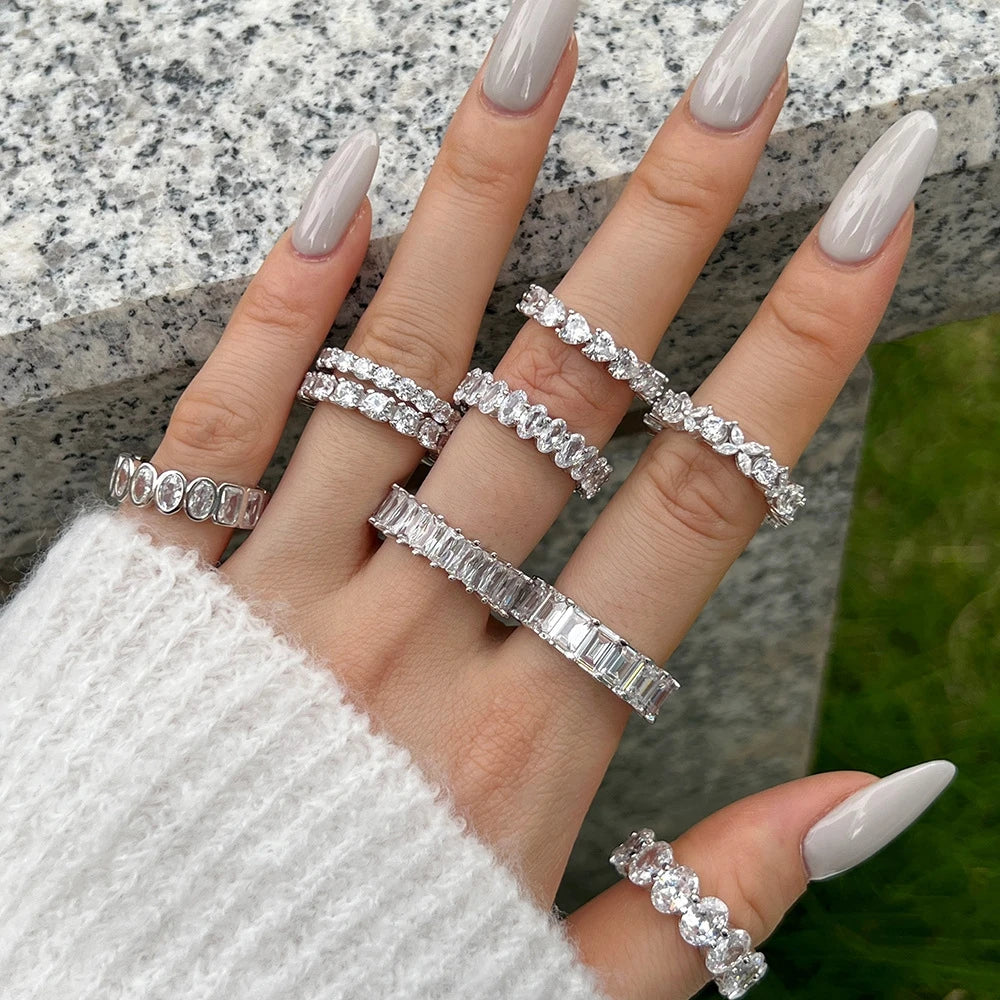 Wong Rain 100% 925 Sterling Silver Oval Heart Round Emerald Cut Lab Sapphire Gemstone Jewelry Wedding Band Row Ring Wholesale - Uknowucme