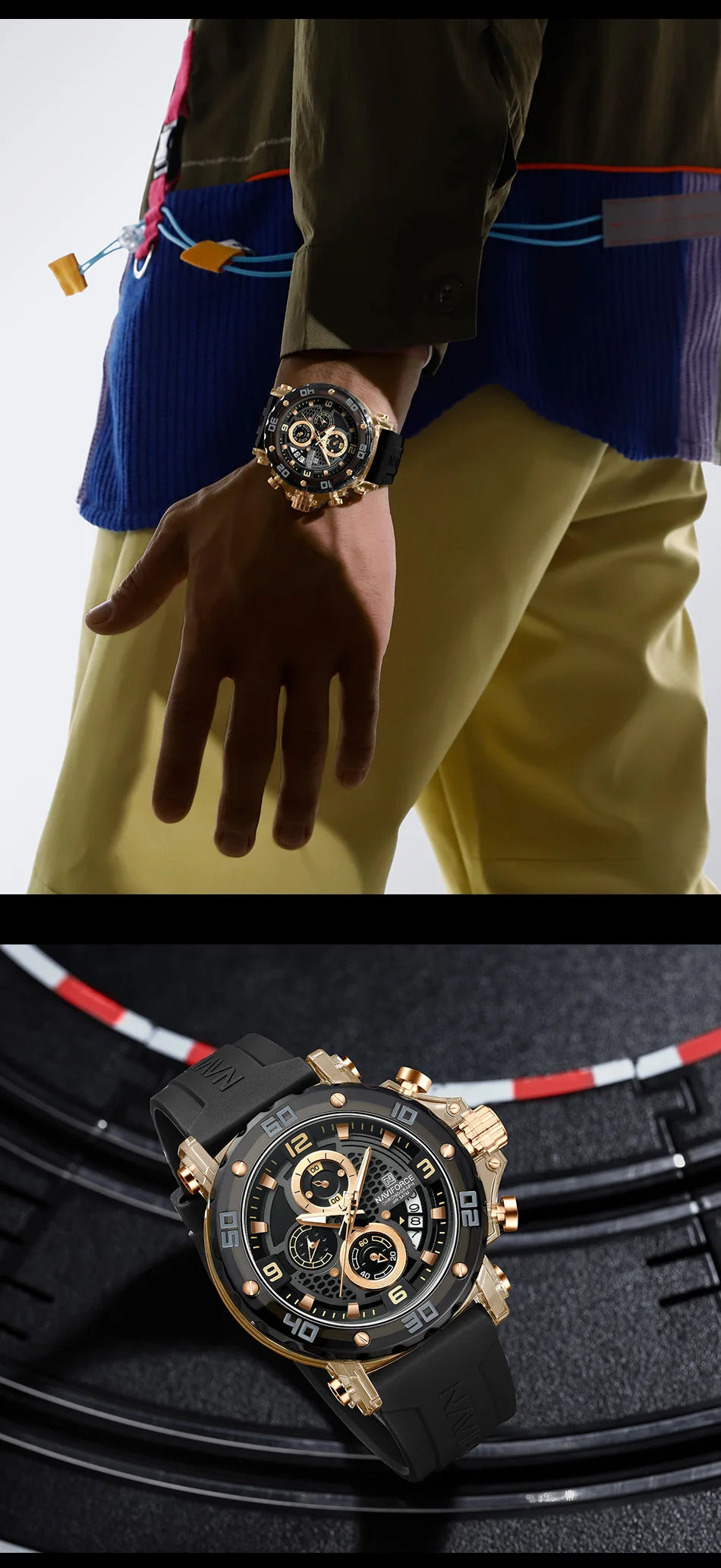 NAVIFORCE Men's Quartz Watch Fashion Trend 5ATM Waterproof Male Watches Chronograph Luminous Hands Silicone Strap Lightweight - Uknowucme