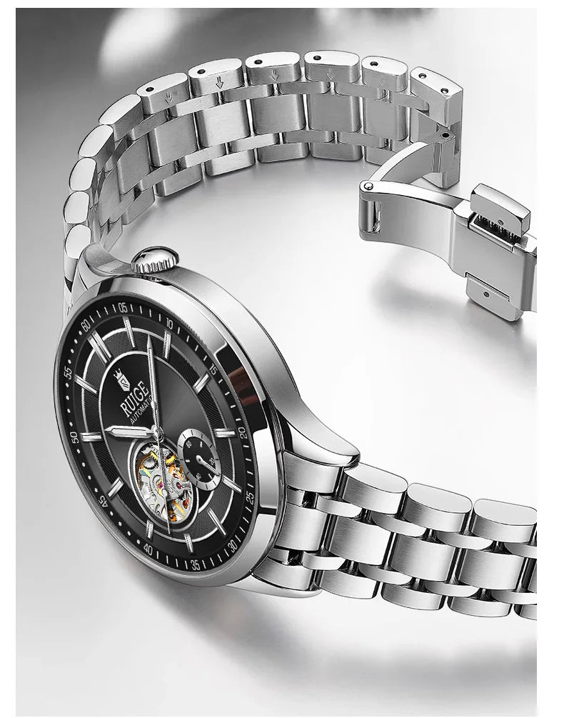 Men's Automatic Mechanical Watch - Elegant Stainless Steel, Calendar Function, Business and Leisure Style, Blue Dial and Date Wi - Uknowucme
